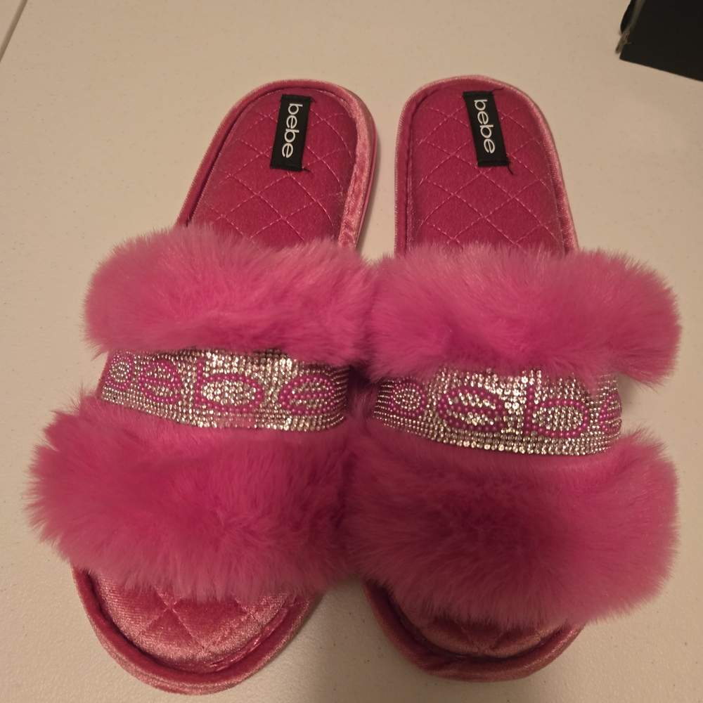 Bebe Pink Furry Y2K Barbie Blingie Decal Size XL 10/11 Slippers